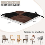 Office Stacking Chair Cushions 4 Pack, Corduroy High Density Foam Kitchen Seat Cushions with Ties, Square 17" x 17" Indoor Non-Slip Dining Chair Pads, Black+ Brown, 4pcs - Image 3