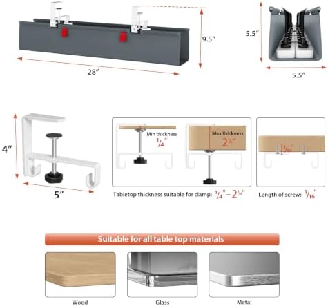 Univivi No Drill Under Desk Cable Management Tray, 28 inch Cable Management - Image 4