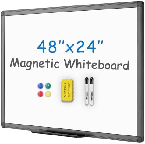 VIZ-PRO Magnetic Dry Erase Board, 48 x 24 Inches, Black Aluminium Frame by VIZ-PRO