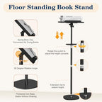 Snughome Floor Book Stand with Tray, Height Adjustment 21"-51", Black - Image 7