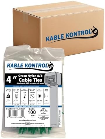 Kable Kontrol Cable Zip Ties, 4 Inch, 40000 Pcs, 18lbs Test, Green by KABLEKONTROL%C2%AE