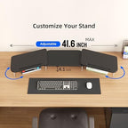AFOOYO LED Dual Monitor Stand Riser for 2 Monitors,Office Desktop Wooden Stand Adjustable Length and Angle 3 Shelf,Extra Long Multifunctional Stand up to 39.3" for Computer,Laptop,TV,Black - Image 7