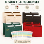 8 Pack Expanding File Organizer, 8 Pocket Accordion File Folders with Labels, Portable Plastic Document Paper Bill Receipt Organizer with Snap Closure for School Office Home, Letter/A4 Size, 4 Colors - Image 2