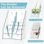 PPH-Sisy Acrylic Brochure Holder 8.5 x 11 inch, 4 Tier Magazine Stand Clear Literature Organizer Pamphlet Holder with Removable Divider for 4 x 9 inch Brochures for Wall Mount or Desktop - Image 3