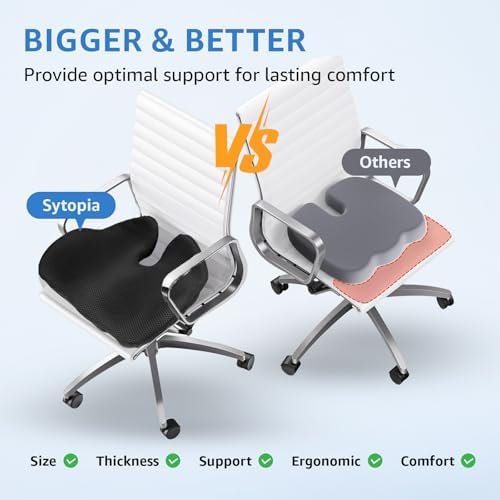 Sytopia Extra Large Office Chair Cushion, 19" x 17" Ergonomic Memory Foam Seat Cushion, Pressure Relief for Tailbone Pain, Sciatica & Hip Pain, Booster Pad for Sitting & Driving, Extra Cover (Black) - Image 2