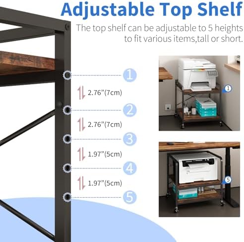 Under Desk Printer Stand with Power Outlet, Adjustable Shelf,Rustic Brown - Image 6