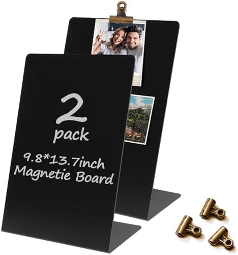 Magnetic Display Board - Desktop Metal Memo Board for Notes & Photos, 11x9.8 Inch Small Black Magnetic Bulletin Board, Includes Clips for Office, Room Decor (9.8 * 13.7inch, Count, 3) by GOWARM