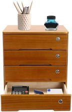 4 Drawers Wooden Desktop Storage Box W/Lockable Drawers,16 In H Office Supplies File Organizer, Flat File Cabinet,Wood Rail & Curved Handle For Dresser Tabletop. (Wood Yellow) by DEIGEHJRE