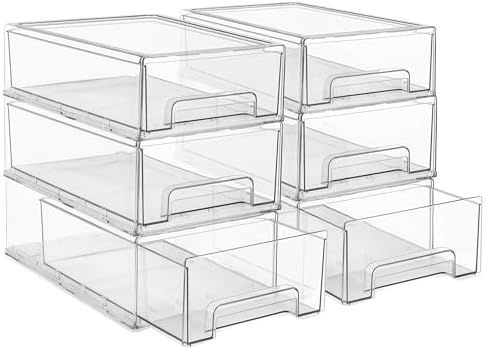 Sorbus Clear Stackable Storage Drawers with Pull-Out Bins (Medium, 6 Pack) by Sorbus