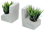 MyGift Decorative Bookends, Heavy Duty Book Ends with Artificial Green Grass Plants, Book Stands for Office Desktop, Bookshelf, Modern Gray Concrete L-Shaped - Image 6