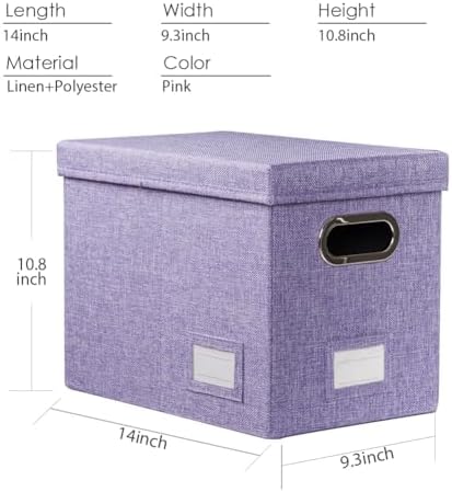 PRANDOM File Organizer Box - Set of 4 Collapsible Decorative Linen Filing Storage Hanging File Folders with Lids Office Cabinet Letter Size Purple (14x9.3x10.8 inch) - Image 7