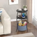 sthemc 3-Tier Small Round End Table Livingroom with Basket for Small Places - Image 2