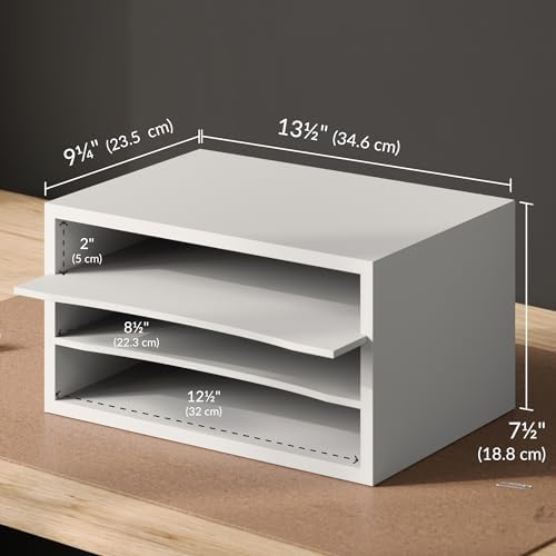 Ballucci Paper Organizer, 3-Tier Stackable Wood Desk Organizer, Document File Organizer and Mail Sorter with Adjustable Storage Shelves, White - Image 3