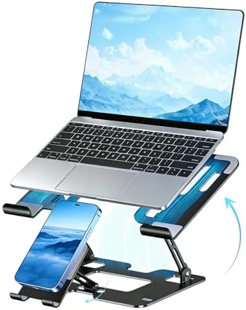 Ergonomic Foldable 2-in-1 Laptop Stand with Phone Holder by KinomiYa