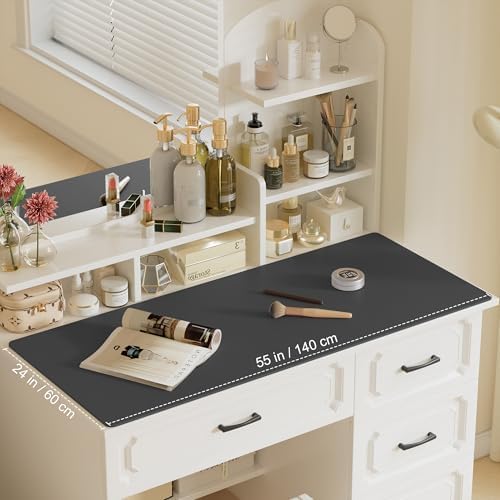 Aothia Leather Desk Pad Protector, Office Desk Mat, Large Mouse Pad, Laptop Desk Pad, Non-Slip PU Leather Desk Blotter, Waterproof Desk Writing Pad for Office and Home (Gray, 55" x 24") - Image 3