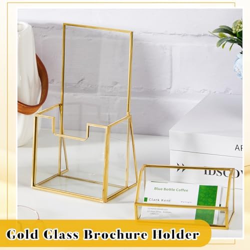 Watersay Gold Glass Brochure Holder and Business Card Rack Set, 4 x 8 '' - Image 5