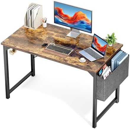 OLIXIS 47 Inch Computer Office Desk for Small Spaces, Writing Gaming Work Desk Modern Study Table with Storage Bag & Headphone Hook Home Bedroom, Rustic Brown by OLIXIS