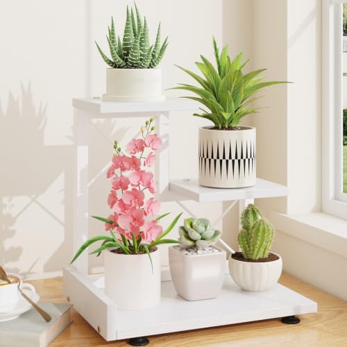 LASZOLA Plant Stand Indoor Tabletop Shelf Small for Desk, Wooden White by LASZOLA