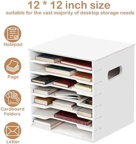 7 Tiers 12" x 12" Scrapbook Paper Storage, Cardstock File Organizer with Adjustable Shelves, Construction Paper Organizer, Desktop File for Home Office School Classroom, White - Image 6