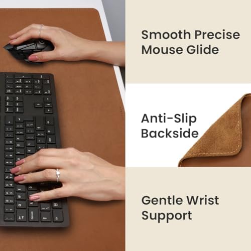 Full Grain Leather Desk Pad, Toffee Tan Brown, L (27.6 x 11.8 inch) - Image 5
