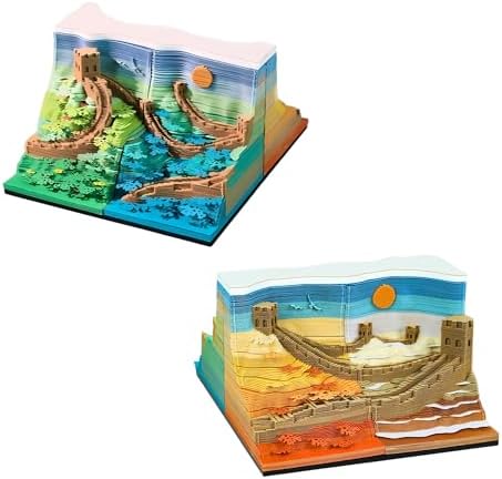 3D Memo Pad, 3D Calendar 2027, Time Piece Calendar, Tear-Off Calendars 2027, 3D Paper Carving Art Memo Pad, Art Carving Sticky Notes for Office Home Gifts Ornaments (The Great Wall) by JCSY