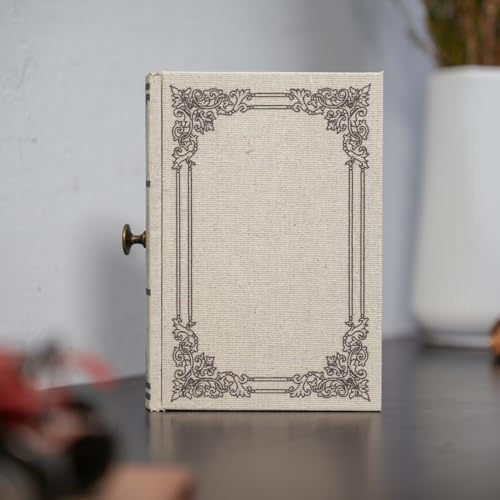 Vintage Book Storage Box with Drawer, Natural Linen-Textured Cover with Classic Frame Pattern, Hidden Organizer for Jewelry, Keepsakes or Desktop Use 9.5″ x 6.7″ x 2″ - Image 5