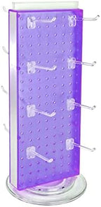 Azar Displays 700508-PUR-4C16 8-Inch W by 20-Inch H Revolving Black Pegboard Counter Display with 16-Pack of 4 inch Locking Hooks, Purple - Image 2