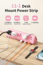 AnnTane Desk Clamp Power Strip USBC, 40W Fast Charging, 6.5 Ft, Pink - Image 3