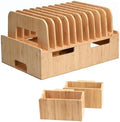 MobileVision Bamboo 12-Port Charging Station & Docking Organizer for Smartphones & Tablets, Family-Sized, for use in Corporate Offices & Classrooms (With 2 Bamboo Caddy Add Ons Included) by MobileVision