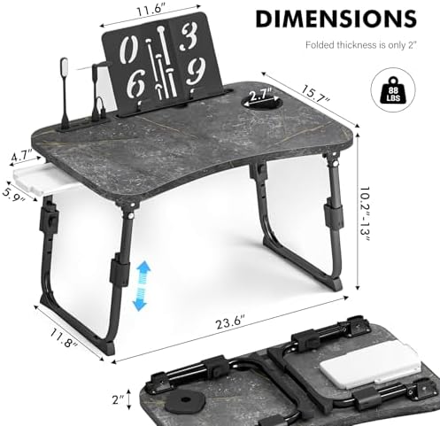 Lap Desk for Bed Adjustable Height, Foldable Bed Table with Storage Drawer, Tablet Slot & Cup Holder, Portable Laptop Stand for Bed & Sofa, Bed Desk for Adults & Kids, Deep Stone Color - Image 3