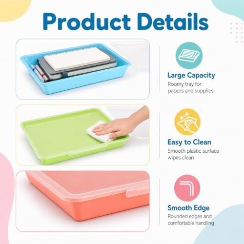 gisgfim 12 Pack Flat Storage Paper Tray with Clear Latching Lids, Pastel - Image 3