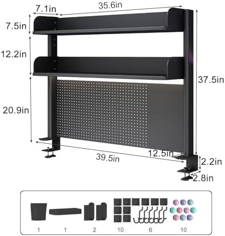 Clamp on Desk Shelf with Pegboard, Desktop Organization Bookshelf - Image 3