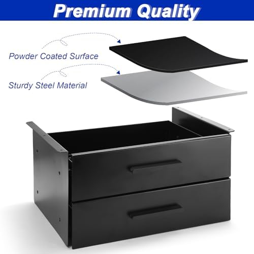 Menkxi 16'' Under Desk Drawer Slide-out Steel Under Counter Drawers Storage Organizer Large Hidden Pull-out Tray for Table Desks Home Office Workstation(Black,2 Layer) - Image 4