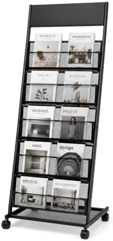 Magazine Rack Display Stand, 5-Tier Floor Standing Rack with Wheels by Focusonhomelifeandhealth