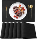 Leather Heat Resistant Placemats Set of 6 Waterproof Wipeable Washable PU Table Mats,Easy to Clean Anti-Slip (6, Black) by LANDVIEW