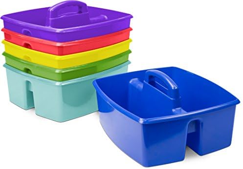 Storex 2-Compartment Large Craft Caddy – Multipurpose Classroom Organizer with Handle, Assorted Colors, 6-Pack (00948A06C) - Image 2