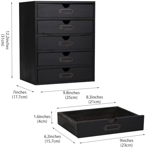 Small Wooden Drawers Wooden Box with Drawer, Black 5 Wood Drawer - Image 3