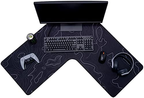 Con-Tact Brand XL Extended Mouse Pad - L-Shaped Desk Mat with Stitched Edges - Non-Slip, Water-Resistant Keyboard Mat - Extra Large Desk Pad for Gamers, Home & Office Use - 36.22" x 15.74" (Topo) by Kittrich+%28Home%29