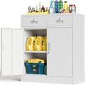 BESFUR Metal Storage Cabinet, Locking Storage Cabinet with Doors and Shelves, Reinforced Heavy Duty Metal Cabinets with Drawers for Office, Home, Garage (White) by BESFUR