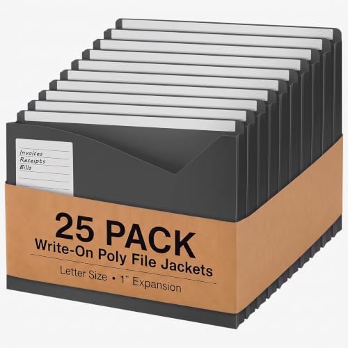 Sabary 25 Pack Poly File Jacket 1" Expansion Pocket Write-on, Grey by Sabary