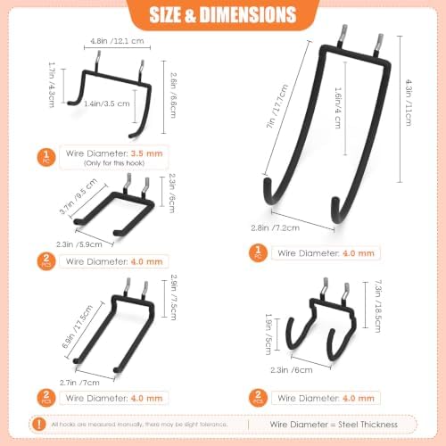 8PCS Garage Storage Hooks Set, Heavy Duty Steel Utility Hooks, Fits 1/4” & 1/8” Pegboards & Slatwall, Wall Organizer for Hoses, Power Tools, Ladders, Garden Tools & Extension Cords - Image 6