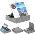 KDD Book Stand for Reading with Storage and Book Clip, Multi-Angle Adjustable Tablet Pillow Holder for Lap, Bed, Desk and Couch, Foldable iPad Holder with Organizer for Book,Tablet, E-Reader (4.7-15") by KDD
