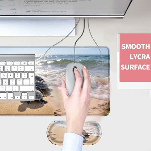 Mouse Pad,Large Desk Mat Set, 4in1 XL Mousepad + Keyboard Wrist Rest+Mouse Wrist Rest+Coaster with Ergonomic Desk Pad for Home Office Table Computer Cover -Beautiful Sea Turtle Beach - Image 4