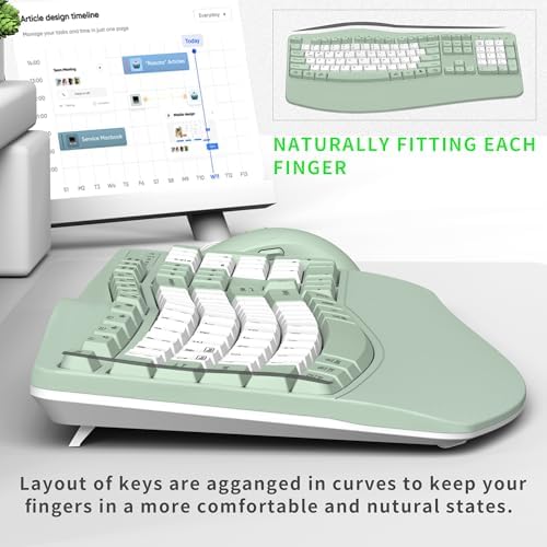 Wireless Keyboard and Mouse Combo,2.4G Ergonomic Wave Keys(Avocado Green-B) - Image 4