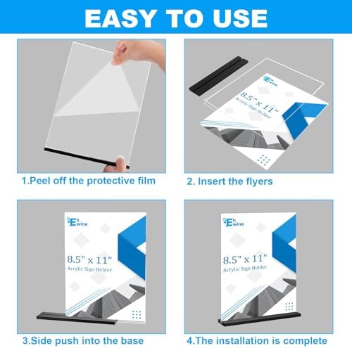 EHWINE 12 Pack Acrylic Sign Holder 8.5 x 11, Double-Sided Stand up Table Top Sign Holders, Clear Acrylic Picture Frame Menu Flyer Paper Holder Display Stand for Office Business Store Wedding Party(Black Base) - Image 5
