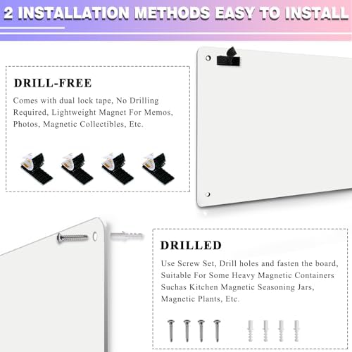 White 2Pack Magnetic Board,17.5" x 11.4" Magnet Bulletin Board to Display Magnetic Notes, Poetry, Photos, Suitable for Wall, Refrigerator, Cabinet etc, Come with 4 Pcs Dual Lock Tape and Screws - Image 3