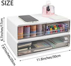 2 Packs Large Stackable Desk Organizer Drawers, Plastic Desk Storage Drawers, Makeup Organizer Drawers with 3 Drawers for Desk, Home, School, Desktop, Dressing Table(White) - Image 3