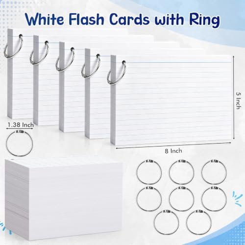 Yexiya 250 Pcs 5 x 8 Inch Index Cards with Rings Hole Punched Notecards - Image 3