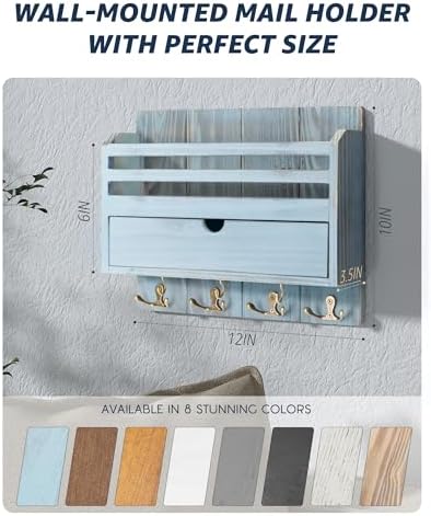Rebee Vision Mail Organizer Wall Mount for Home Decor, Distressed Blue - Image 5