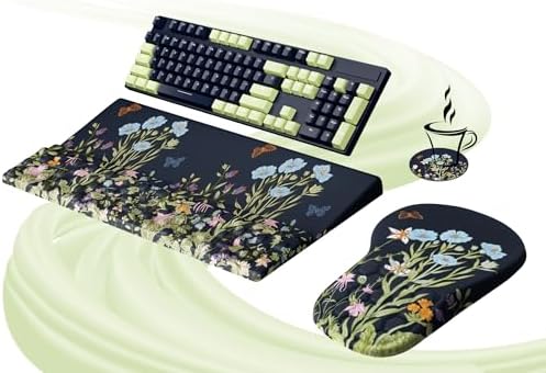 Ospelelf Ergonomic Mouse Pad and Keyboard Stand Wrist Rest Set, Memory Foam Comfort, Pain Relief for Typing, Office Desk Accessories, Moonlit Blossoms by OspelelfOfficeSupplies